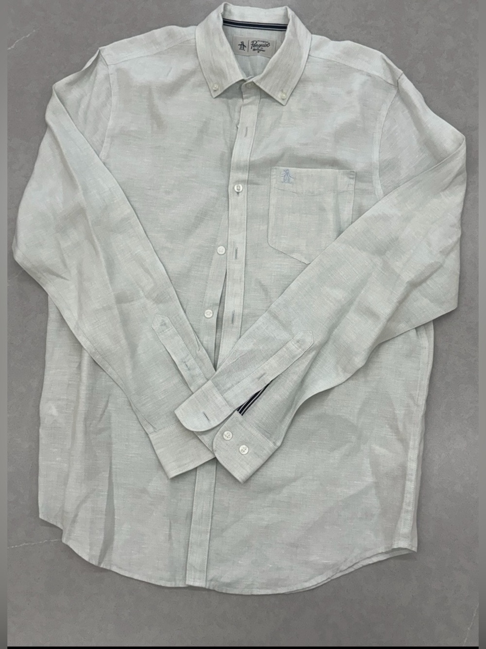 Original Penguin Men's Light Gray Button-Down Linen Shirt